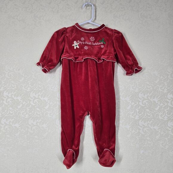 VTG Simply Basic Velvet 1 pc Romper 3-6 Mo Red w/Headband Babys First Christmas - Picture 14 of 14
